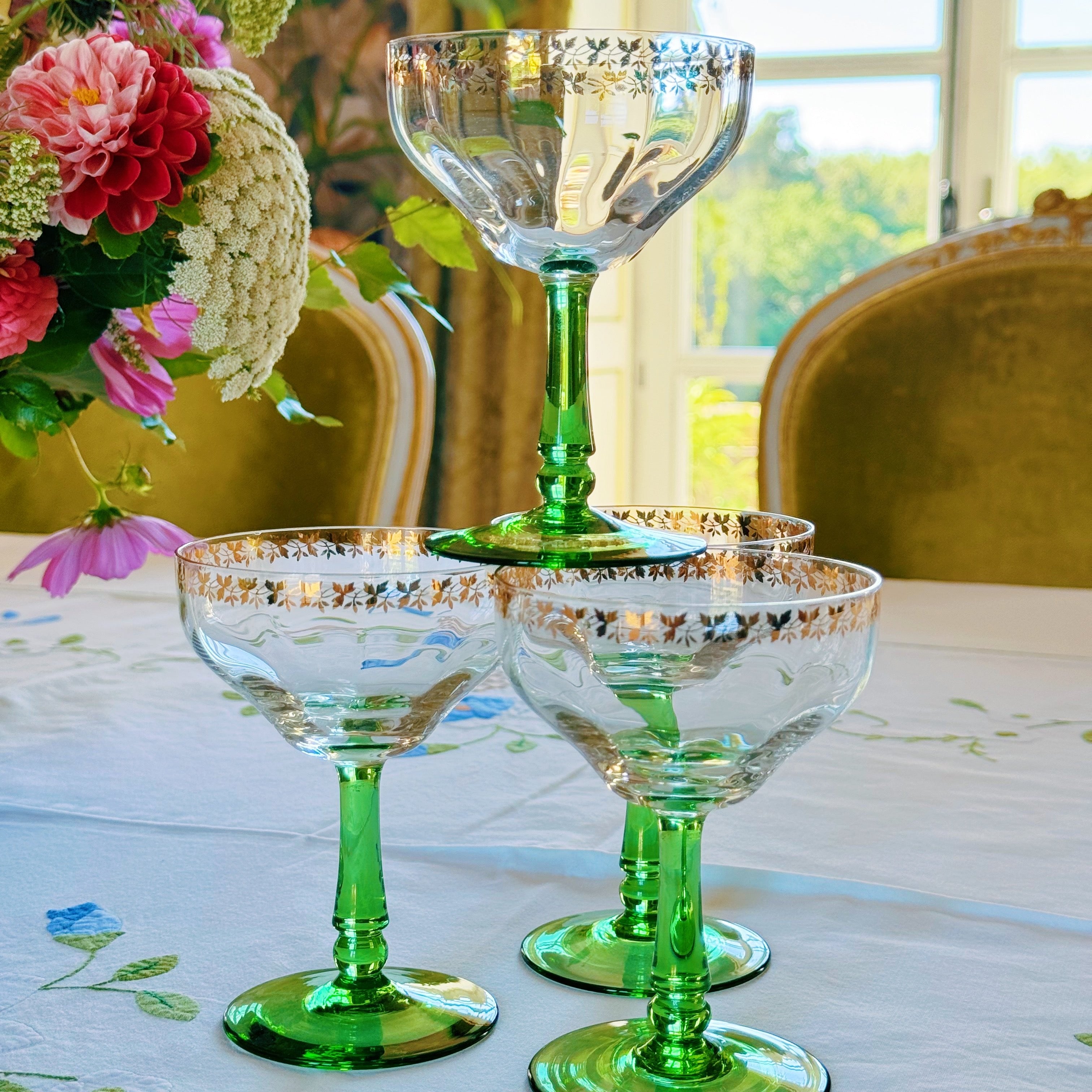 Four Green & Clear Glass Champagne Coupes – Jarvis Janssen