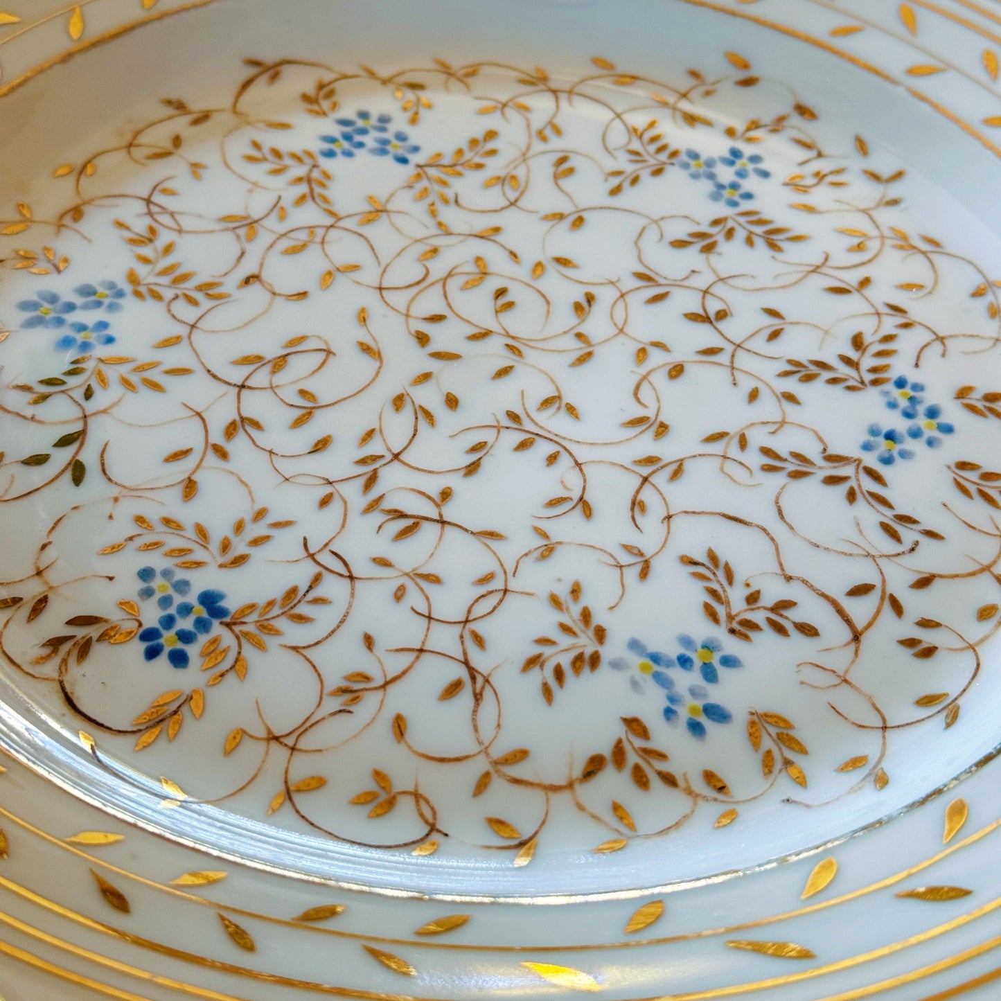 Hand-painted Cake Platter with Gold and Blue Decoration