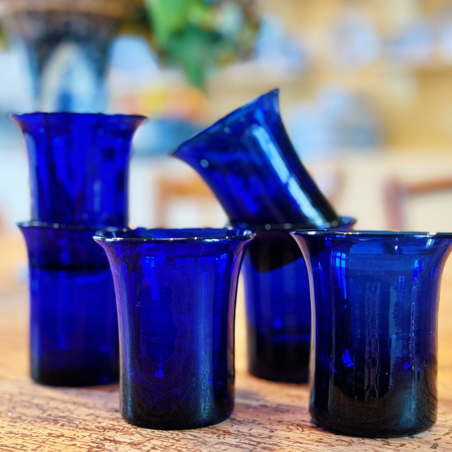 6 Vintage Deep Blue Glasses