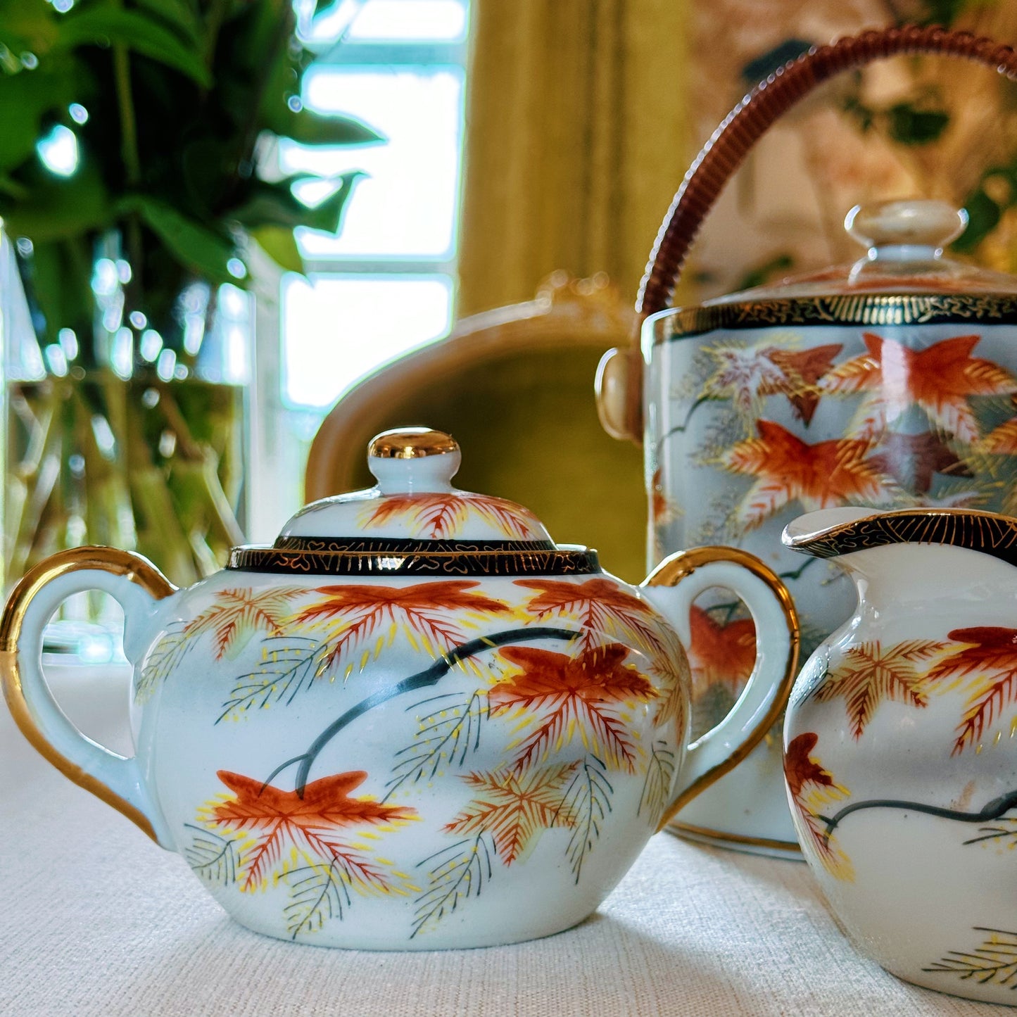 Hand-painted Japanese Milk Jug, Sugar Bowl & Lidded Pot