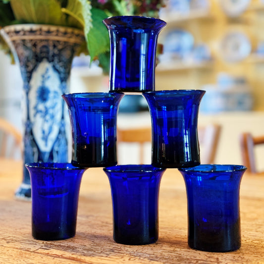 6 Vintage Deep Blue Glasses