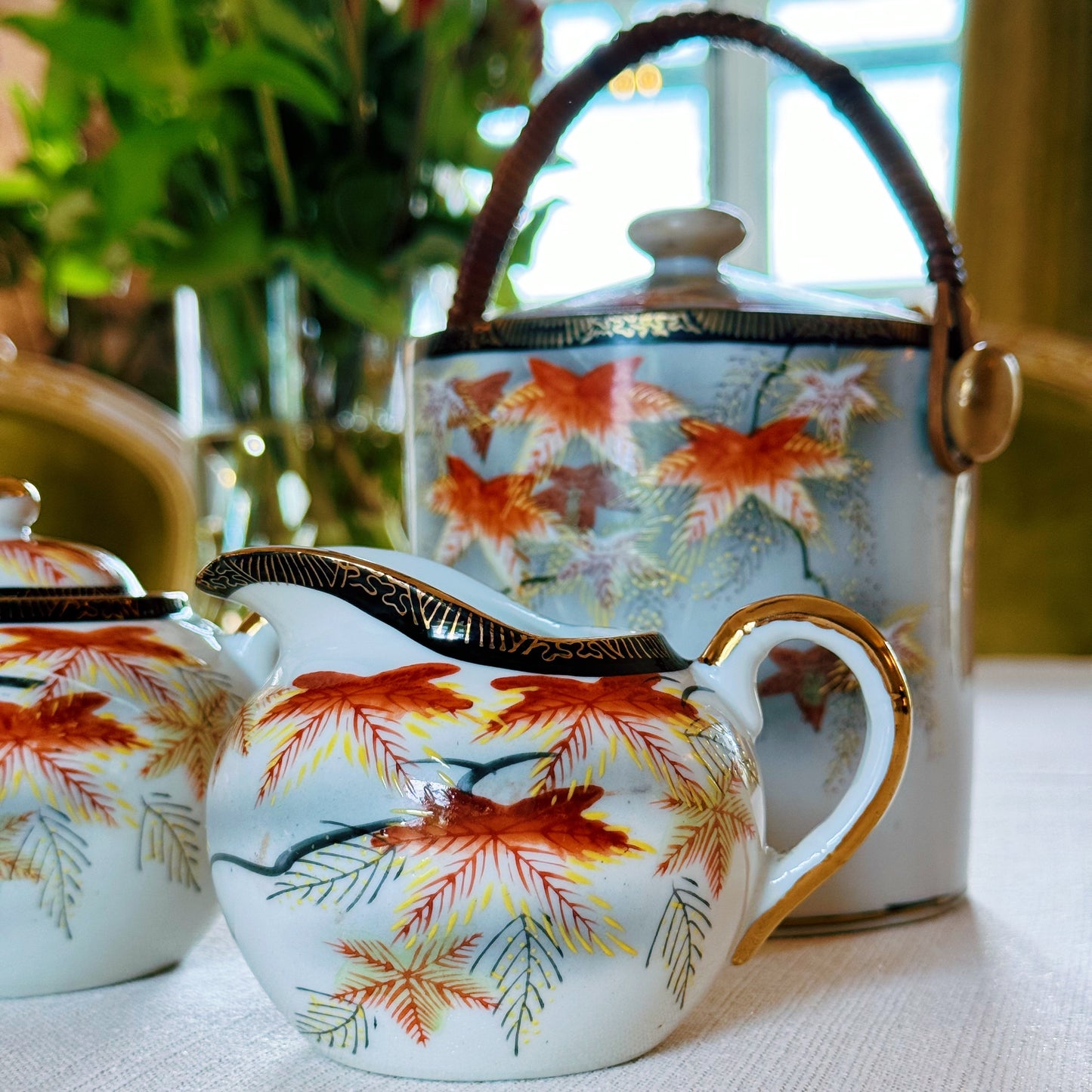 Hand-painted Japanese Milk Jug, Sugar Bowl & Lidded Pot