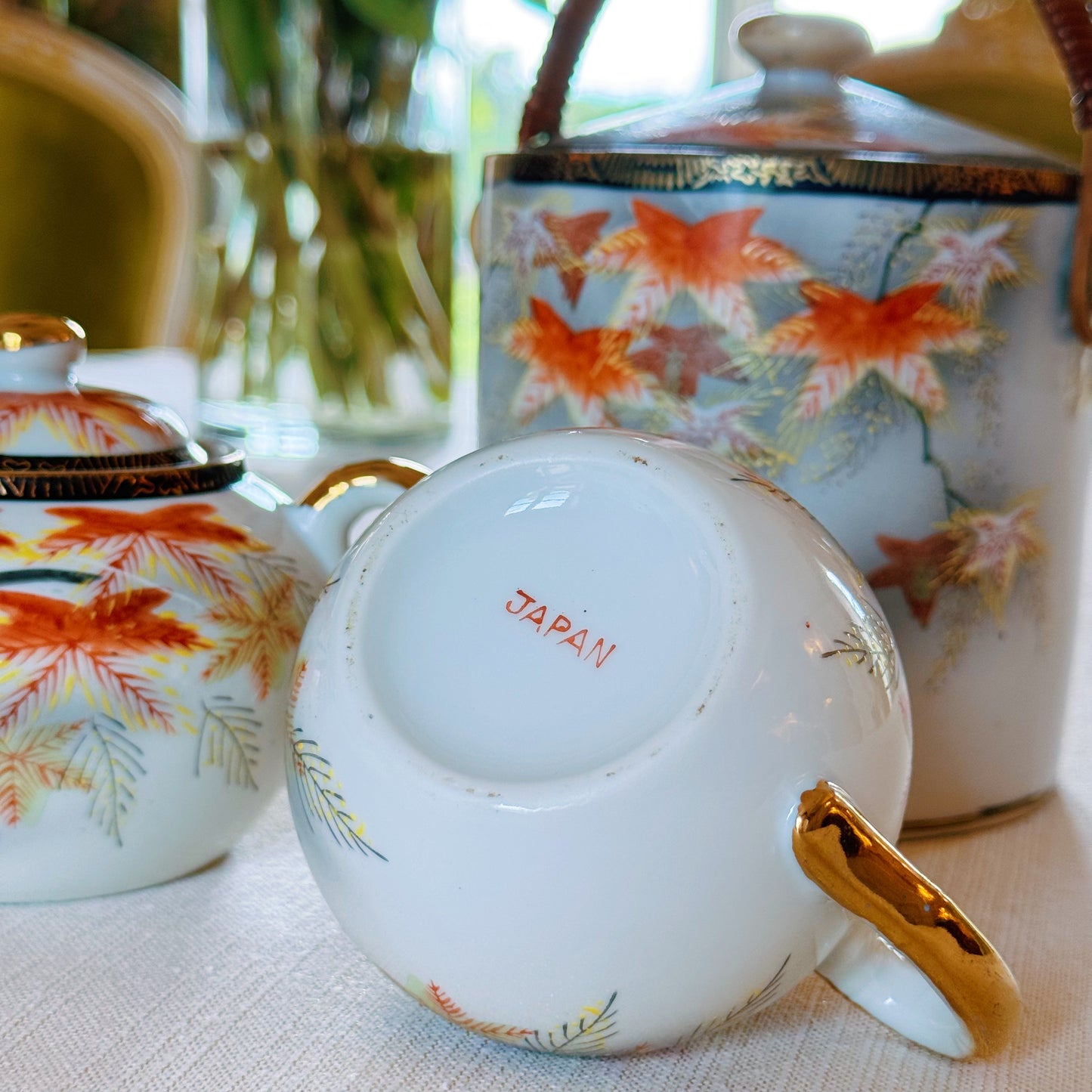 Hand-painted Japanese Milk Jug, Sugar Bowl & Lidded Pot