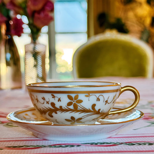 Fine French Hand-decorated Teacup & Saucer