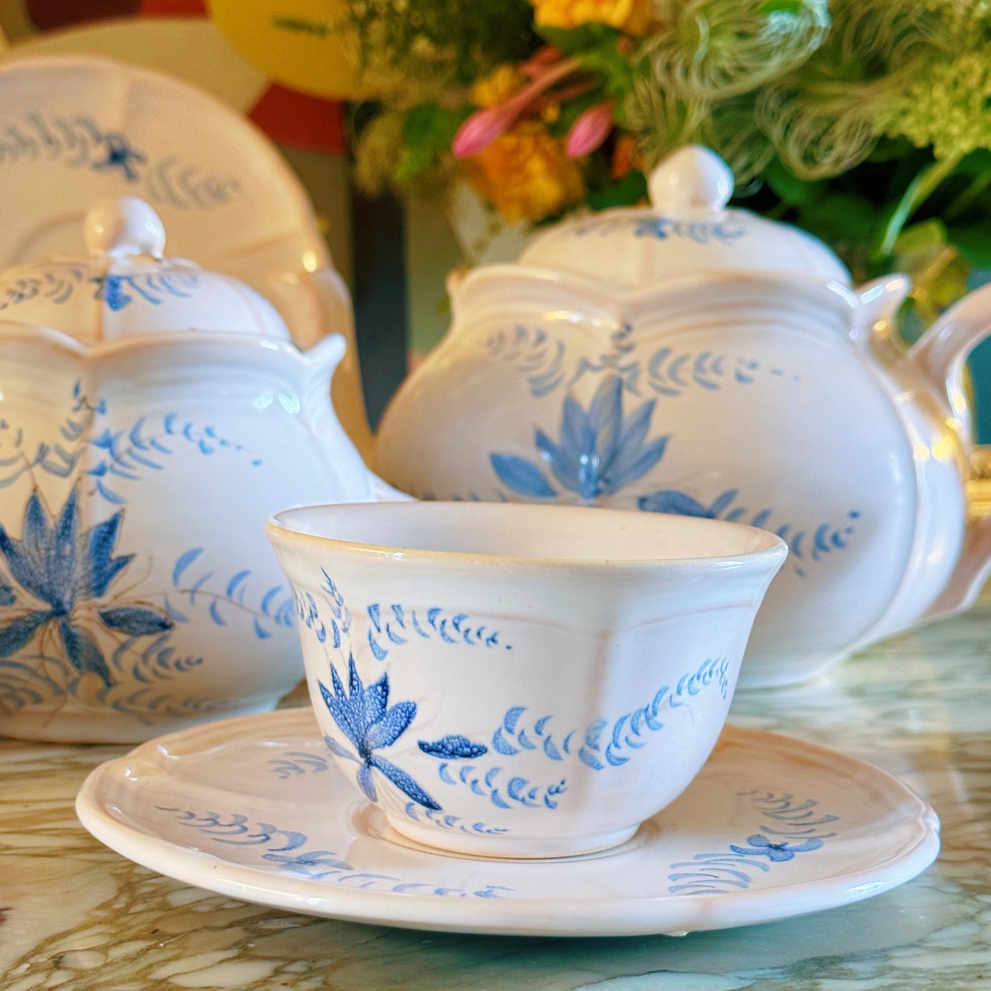 Hand-painted French Pink Tea Set for Four