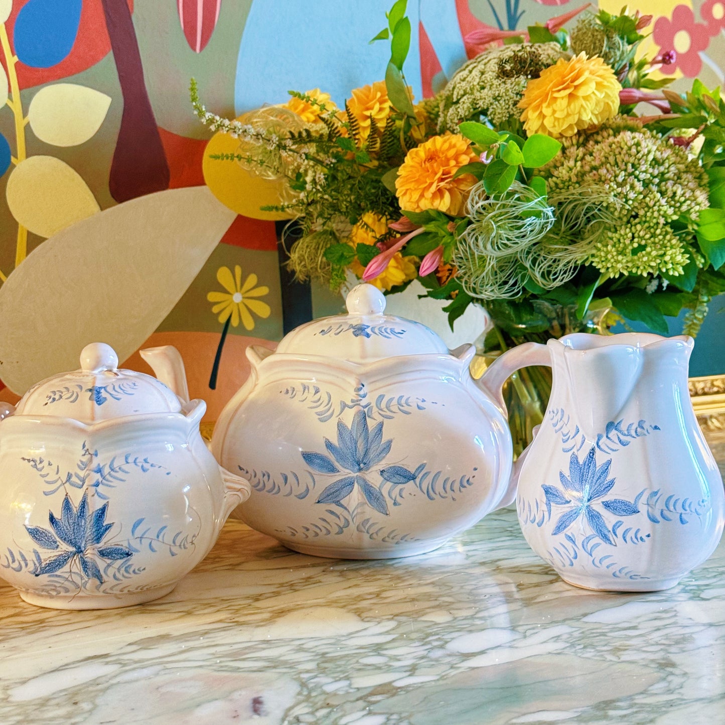 Hand-painted French Pink Tea Set for Four