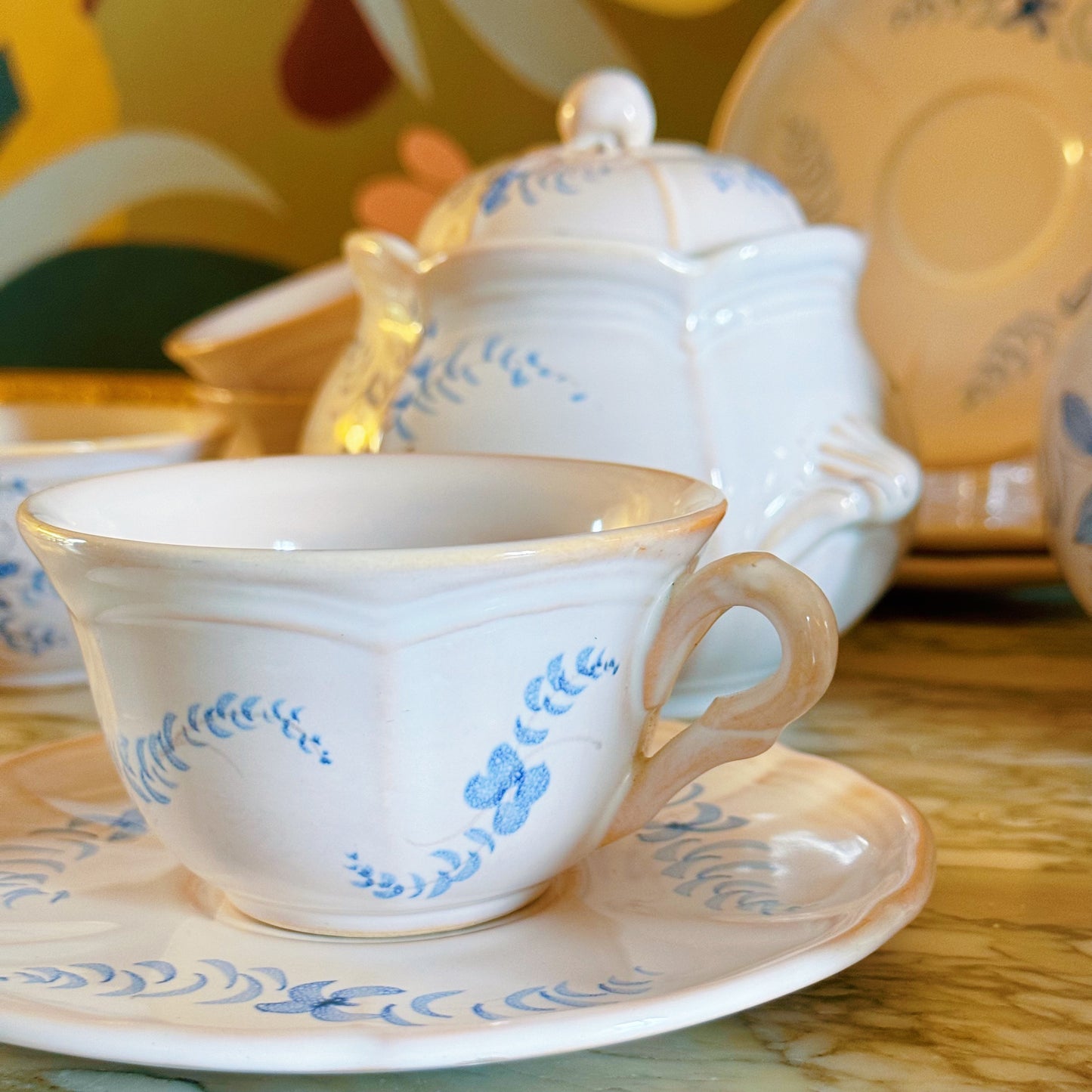 Hand-painted French Pink Tea Set for Four