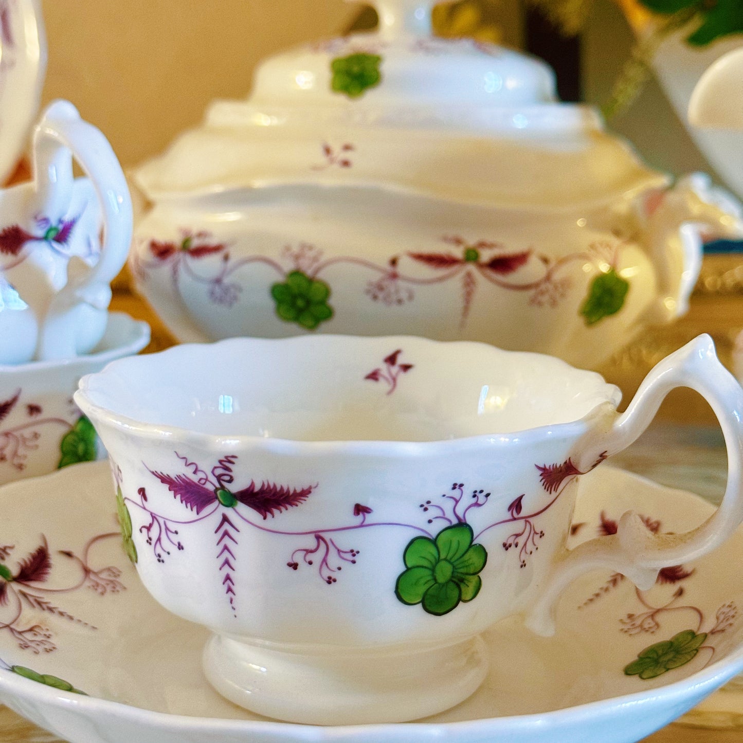 Old French Finely Hand-painted Tea Service for Six