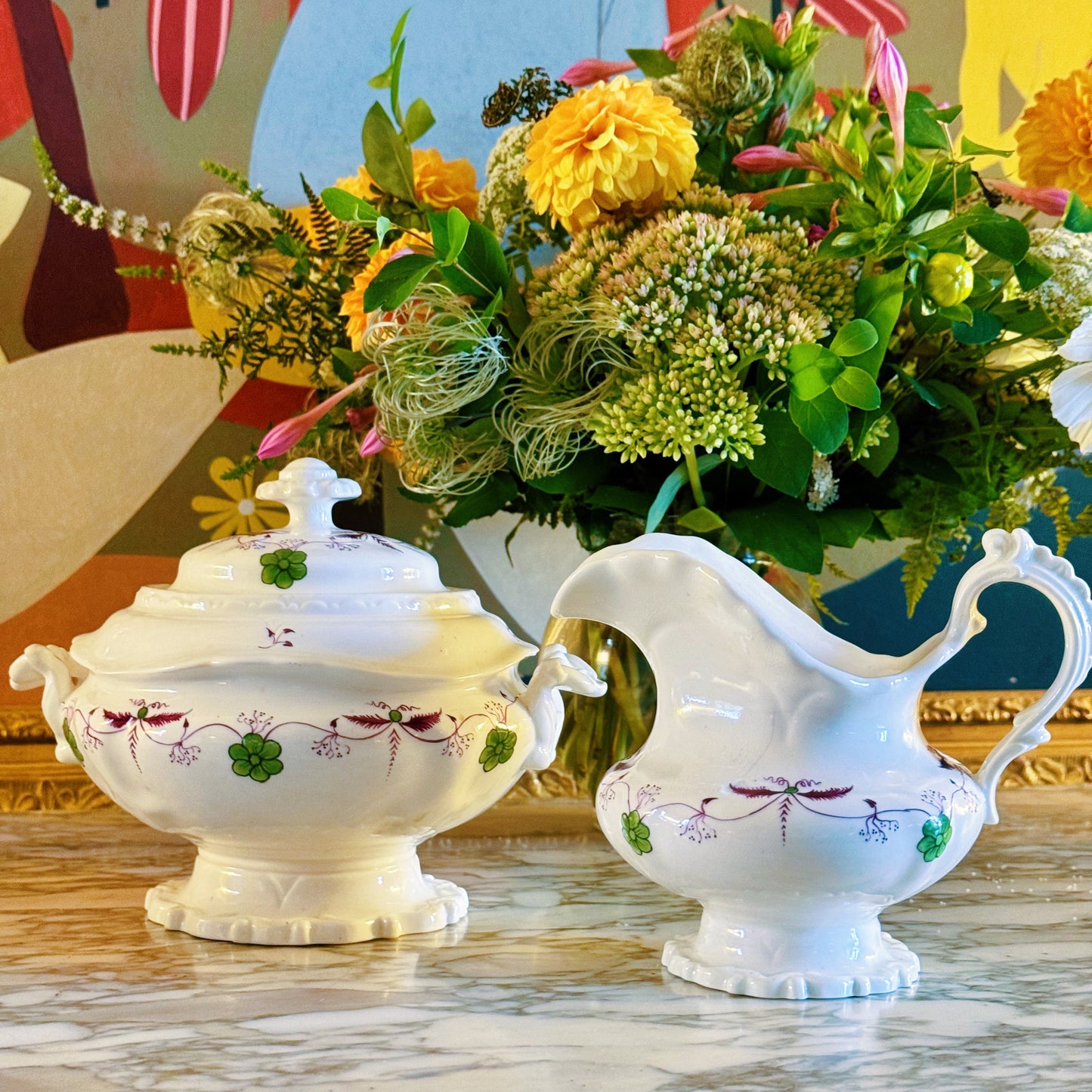 Old French Finely Hand-painted Tea Service for Six