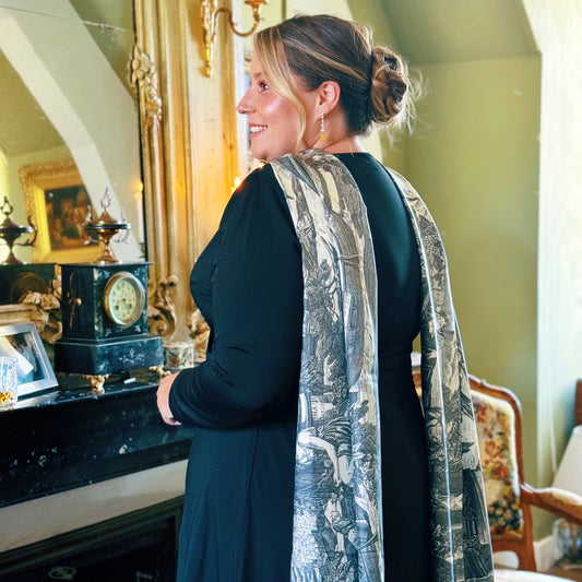 Love & Friendship Large Silk Scarf in Charcoal *PRE-ORDER*